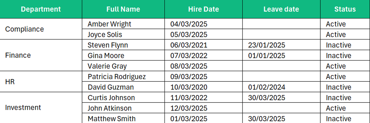 Screenshot of an Excel file showing merged rows