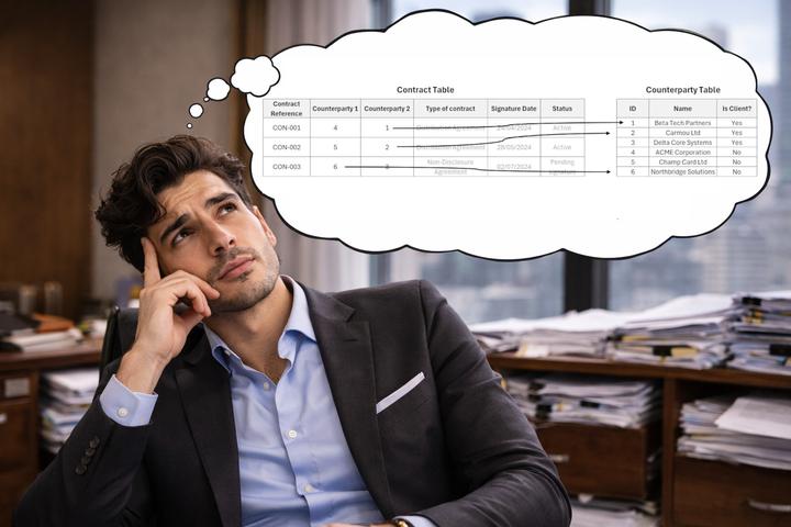 Tom thought about the relationship between a contract and counterparty table
