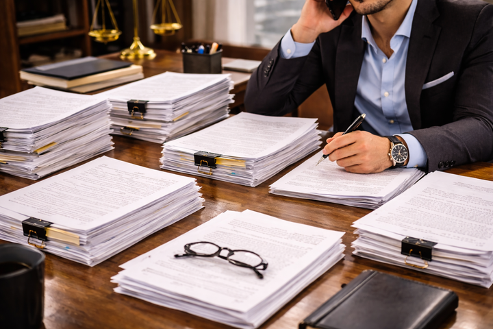 Desk full of legal contracts