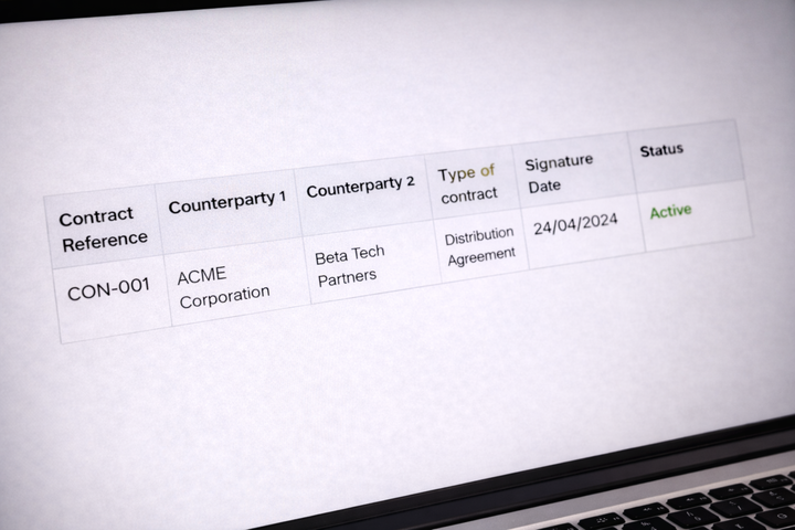 Simple table of a list of legal contracts with one entry.